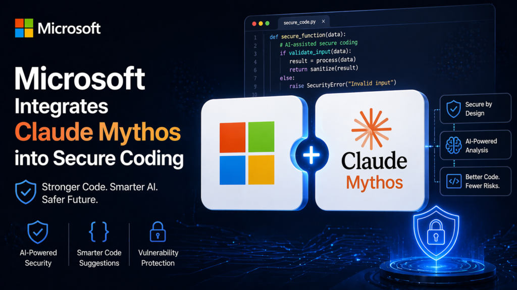 Microsoft integrates Claude Mythos into secure coding with AI-powered security and code protection visuals
