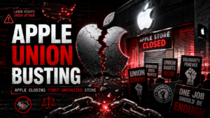 Apple closing first unionized store Towson Town Center blocking transfers union busting 2026