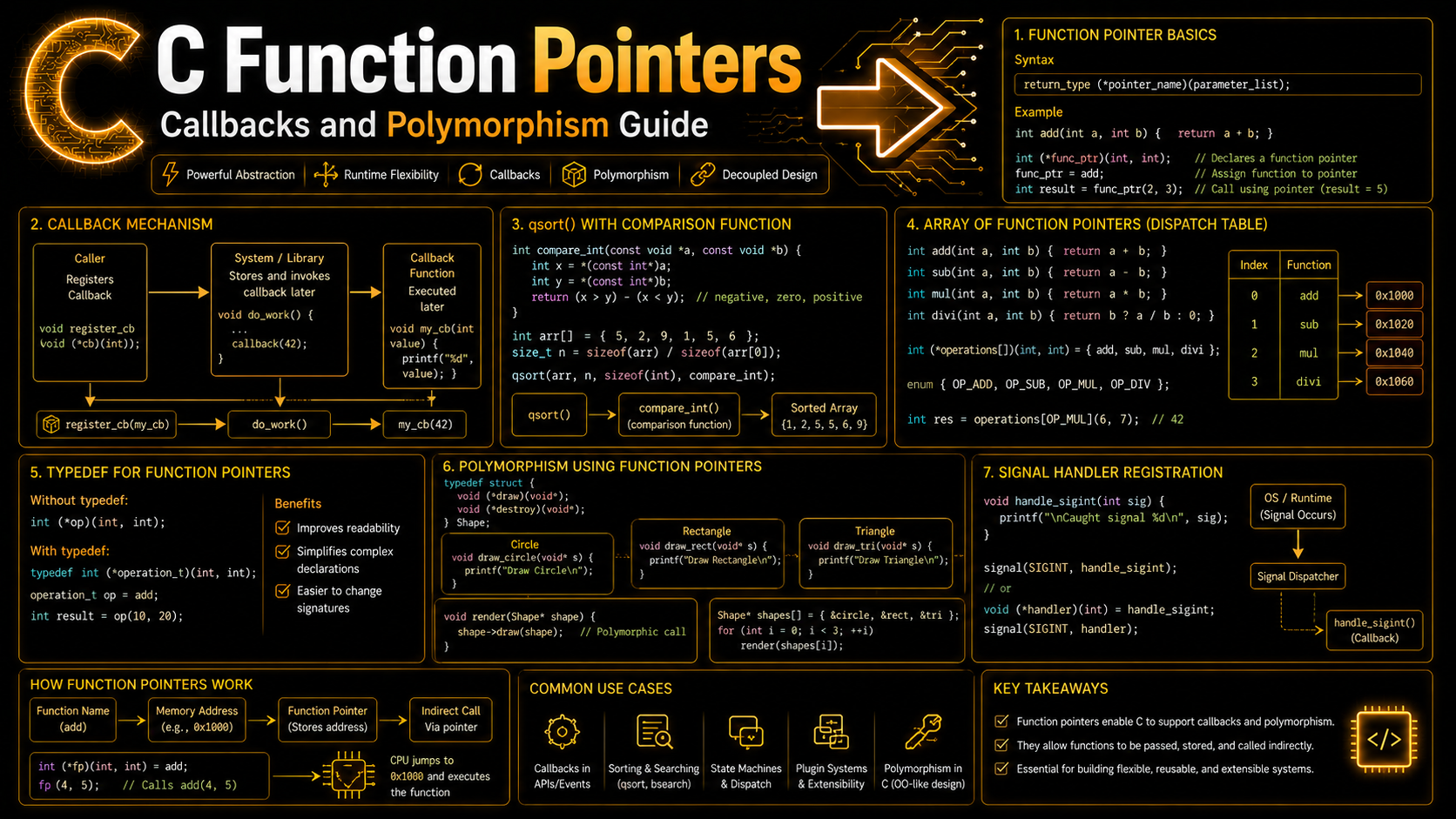 C function pointers callbacks qsort polymorphism guide