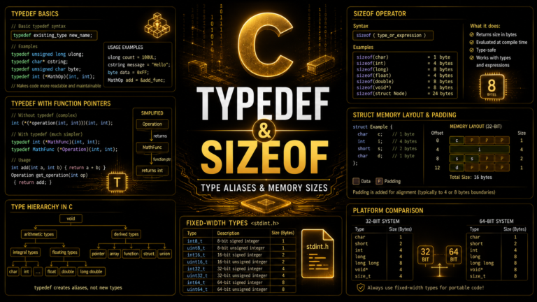 C typedef sizeof type aliases memory sizes struct padding guide