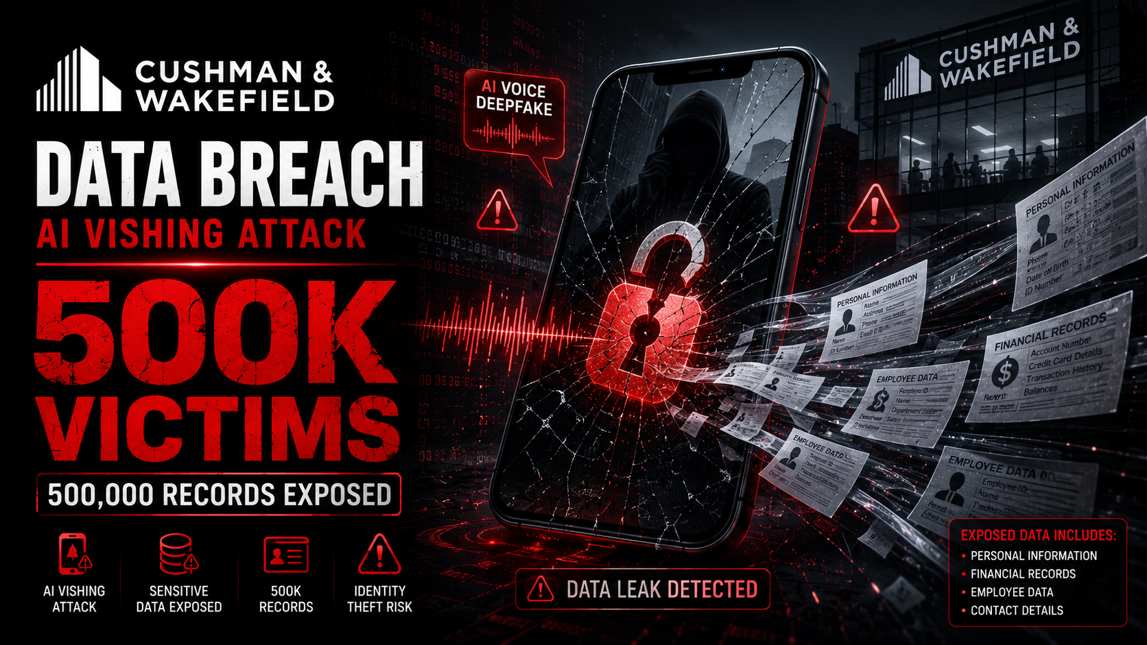 Cushman Wakefield data breach AI vishing attack 500K records exposed 2026