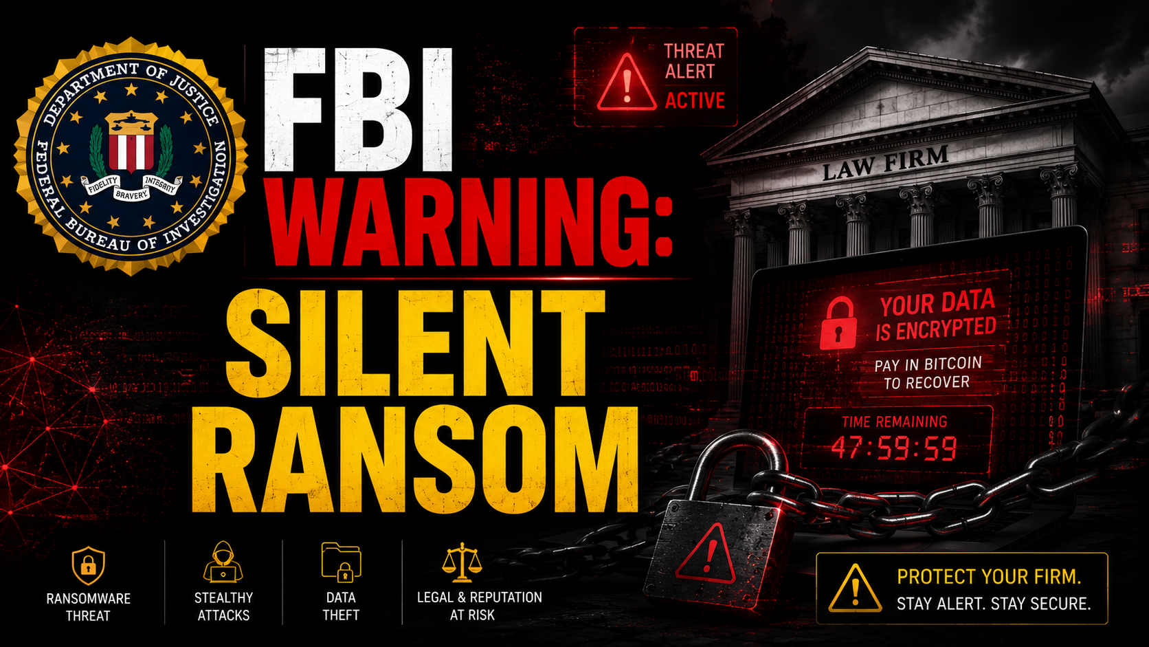 FBI warning Silent Ransom Group law firms physical hacking 2026