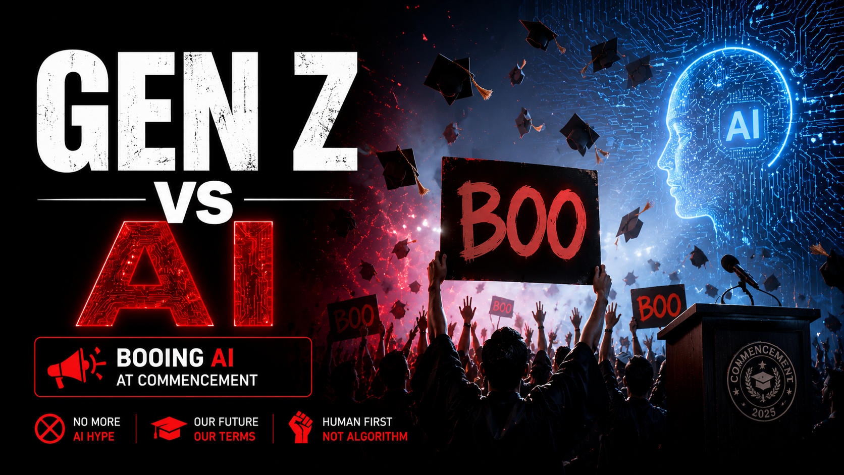 Graduates booing AI commencement speeches Gen Z vs AI 2026