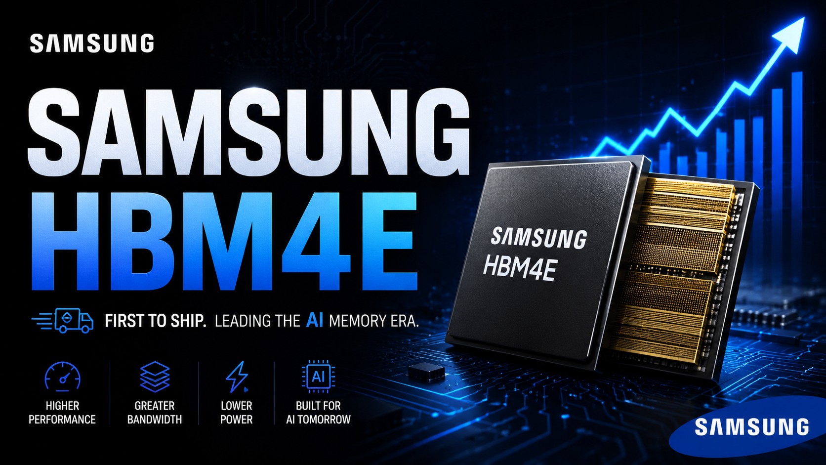 Samsung HBM4E memory chip first shipment stock surge 2026