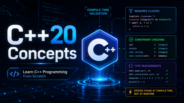 C++20 Concepts constraint checking tutorial